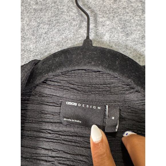 Asos Designs Button Front Women Medium Black Long Sleeve Button Front Relax - Picture 2 of 7